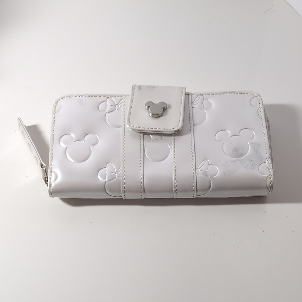 White Embossed Wallet with Mickey And Minnie Mouse Ears